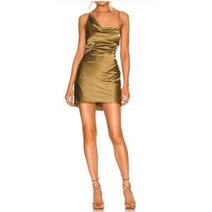 Shona Joy Revolve Alma Mini Dress 10 Cumin Asymmetrical Bias Cowl Neck Nightout